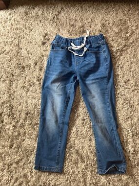 Womens Blue Pull-On Jogger Jeans capris with Drawstring